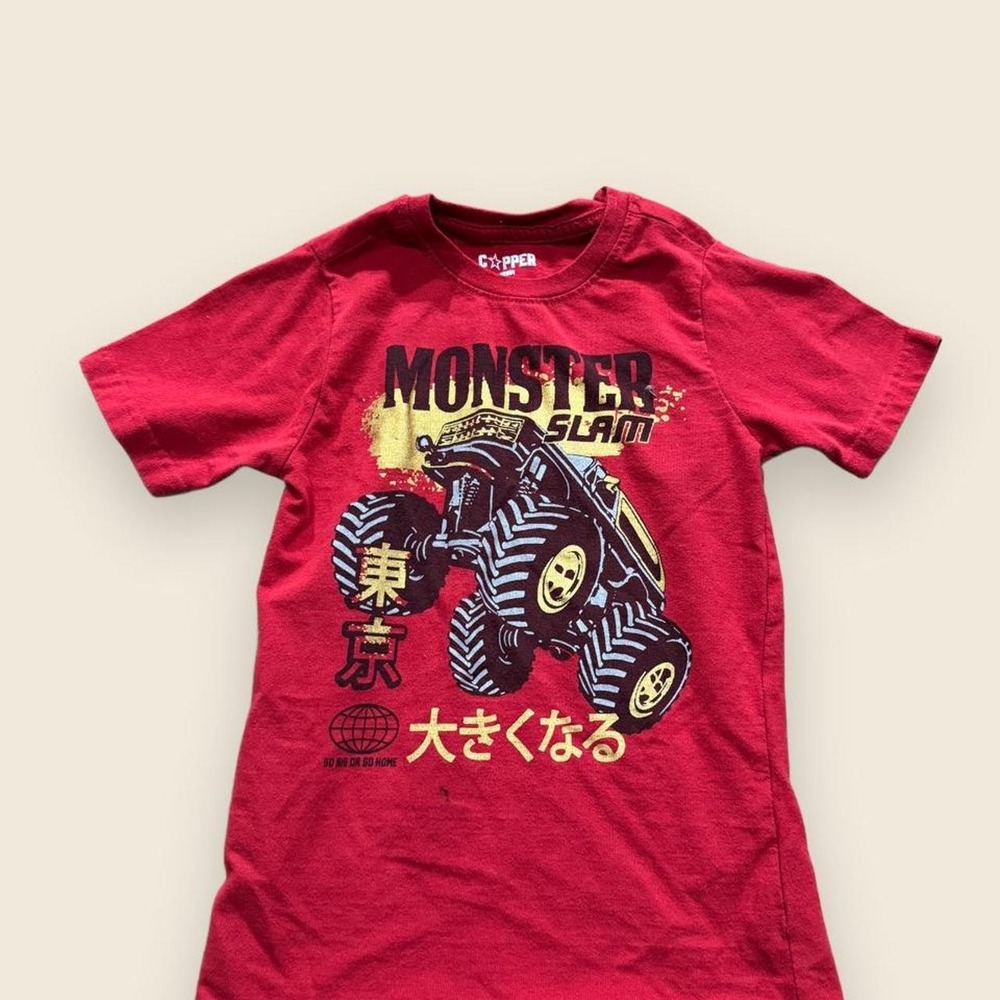 Copper Denim Monster Slam Monster Truck Graphic Red Tee Boys Size 7